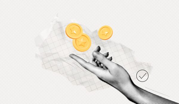 Trendy,Halftone,Collage,Hand,With,Floating,Coins.,Payment,Concept.,Financial